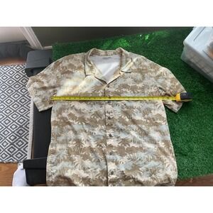 Columbia PFG Mens Large Tan Palm Tree Tropical Fishing Shirt Short Sleeve Button